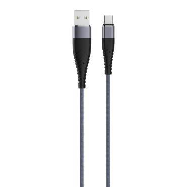 Кабель Olmio Solid, USB 2.0 - Type-C, 1.2м, 2.1A, усиленный, цвет серебристо-черный